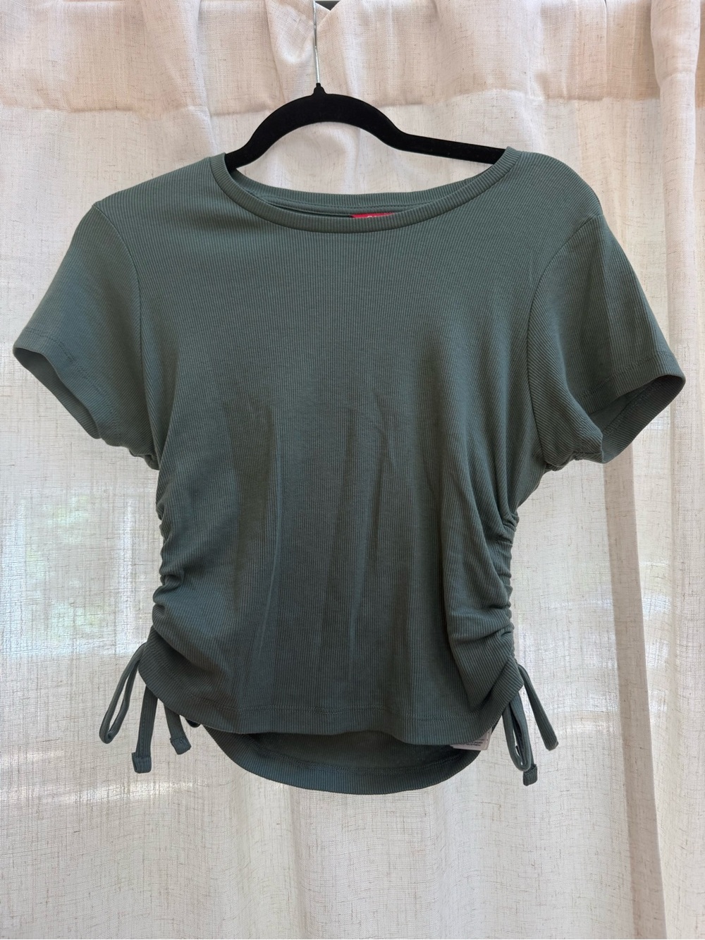 Guess Olive Green Short-Sleeve Ruched Side Tee